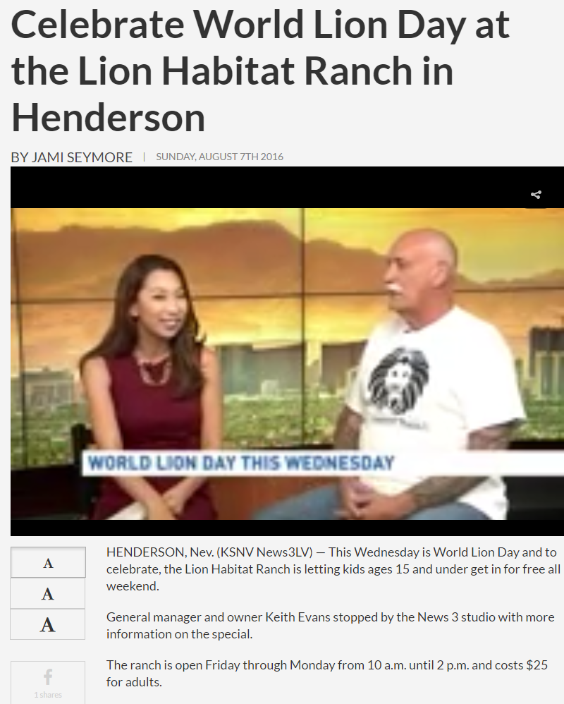 Celebrate World Lion Day at the Lion Habitat Ranch in Henderson - KSNV.clipular